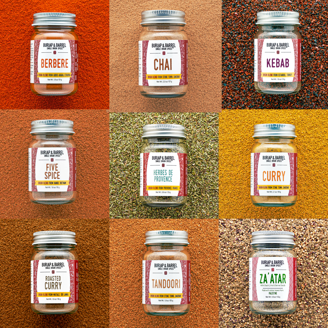 9 Spice Origin Blend Collection with Berbere, Chai, Kebab, Five Spice, Herbes de Provence, Curry, Roasted Curry, Tandoori and Za'atar