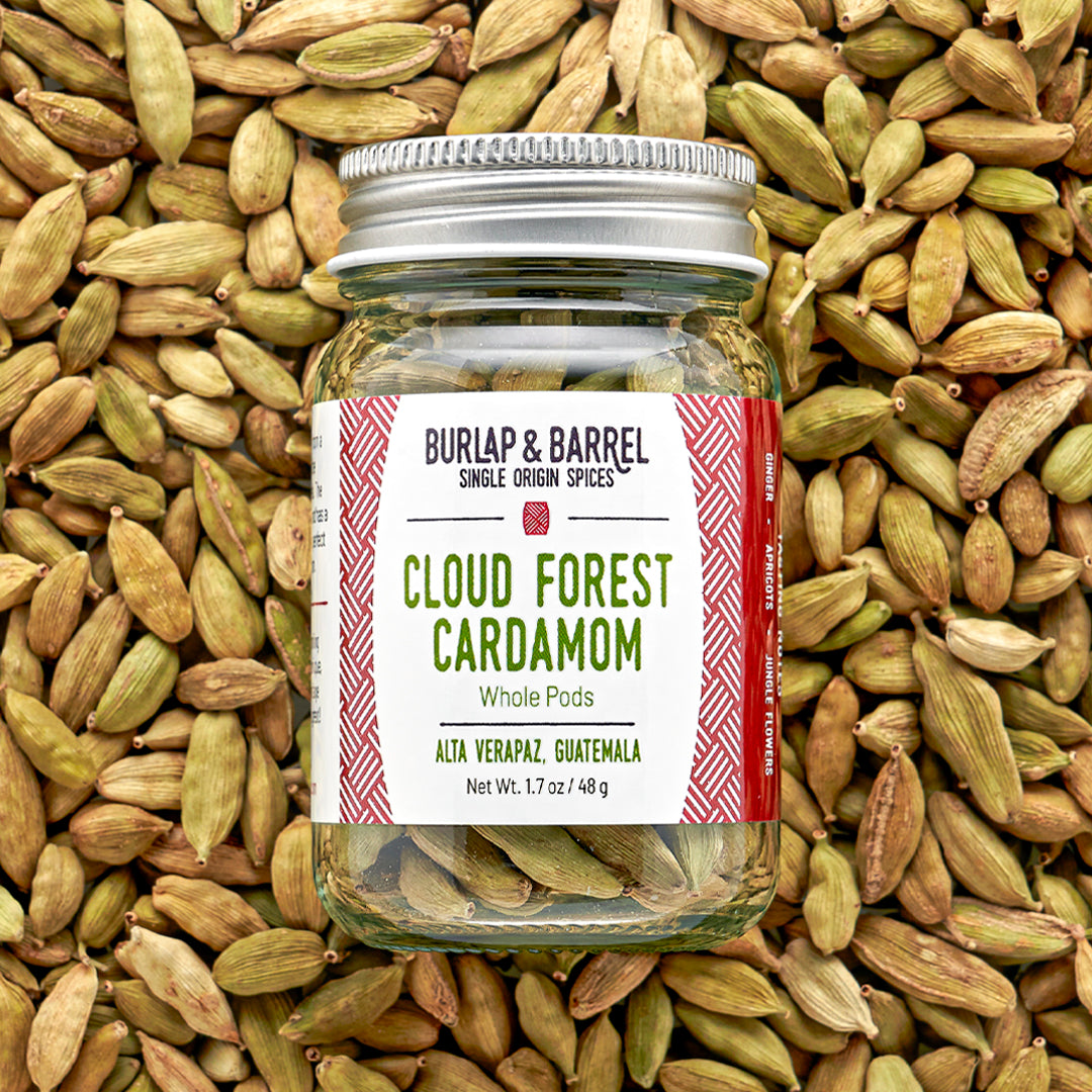 1.7 oz glass jar of whole cloud forest cardamom